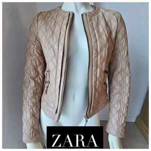 Zara Women's Tan Quilted Bomber Jacket